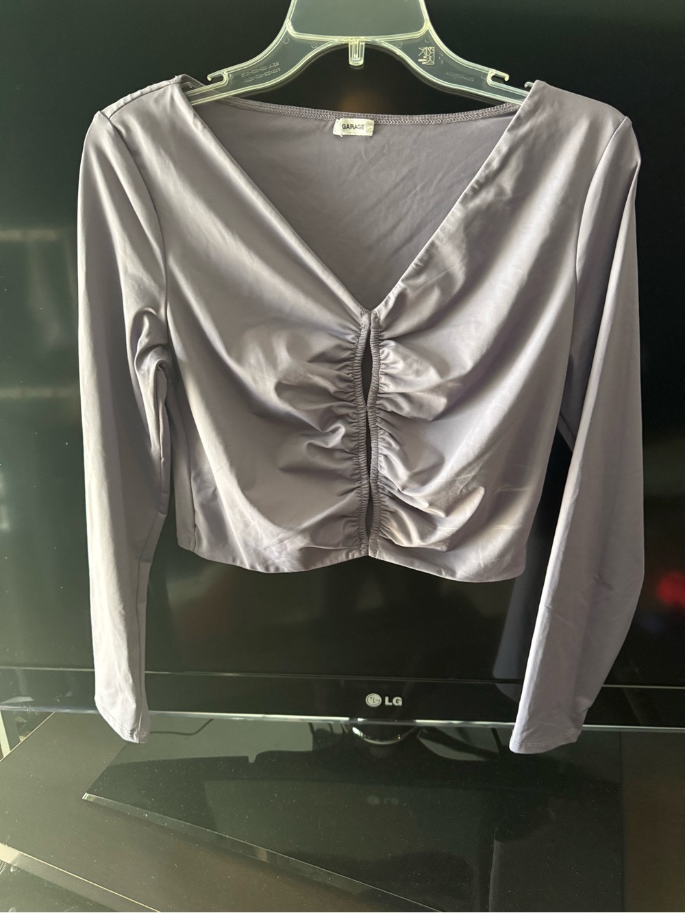 Garage Lavender Ruched V-Neck Long Sleeve Crop Top